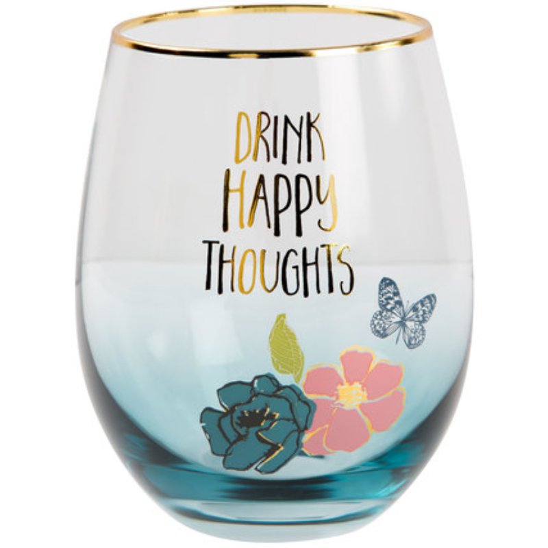 Pavilion 18oz Stemless Wine Glass - Drink Happy Thoughts