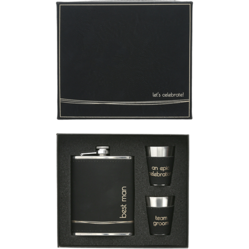 Pavilion 8oz Flask & 1.5oz Shot Glasses in a Gift Box - Best Man