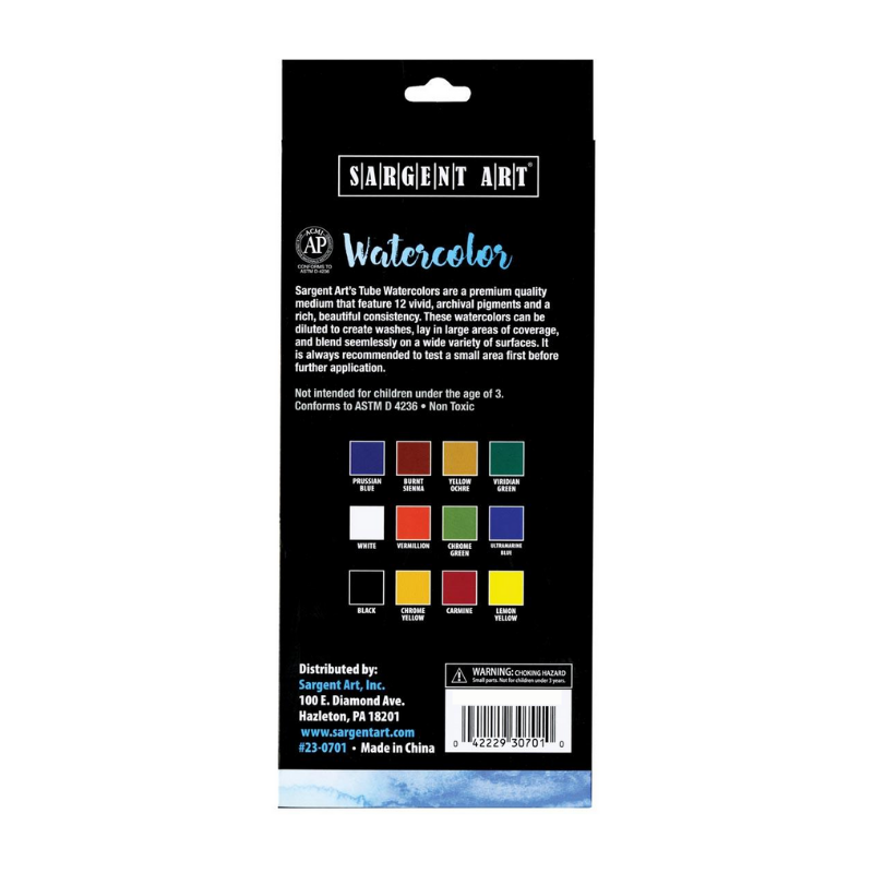 Sargent 12ml Watercolour Paint (12/Pack)